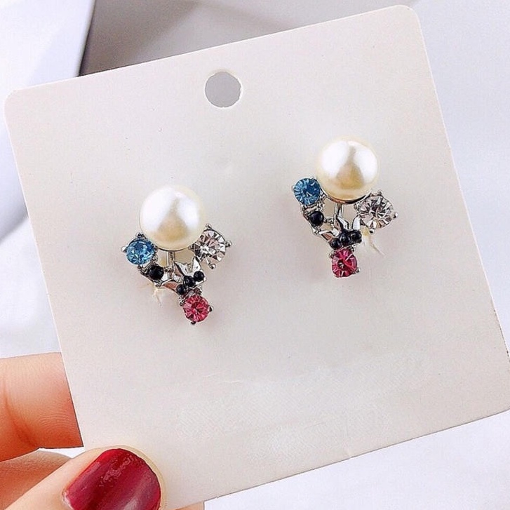 Anting Klip Tanpa Tindik Hias Mutiara Berlian Imitasi Warna-Warni Untuk Wanita