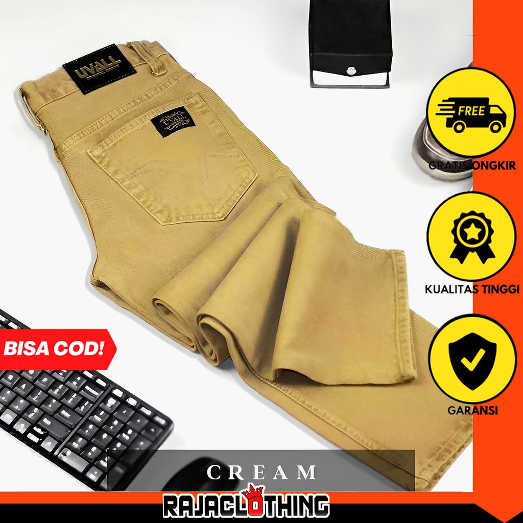 RCL - Celana Jeans Model Standar Regular Uvall Pria - Cream (28-38)