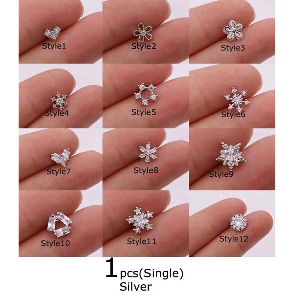 1piece Earrings Stainless Steel Zircon Stud Tragus Helix Piercing 20G 6mm Length