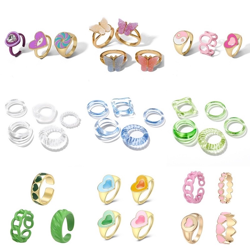 IFYOU 6pcs / Set Cincin Desain Kupu-Kupu Tai Chi Hati Geometris Hollow Untuk Hadiah