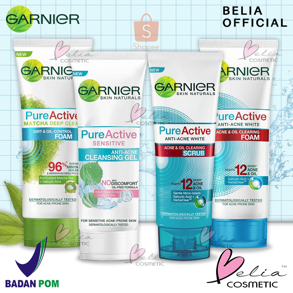 ❤ BELIA ❤ GARNIER Pure Active Matcha Deep Clean Sensitive Gel Anti-Acne White Foam Face Wash Scrub