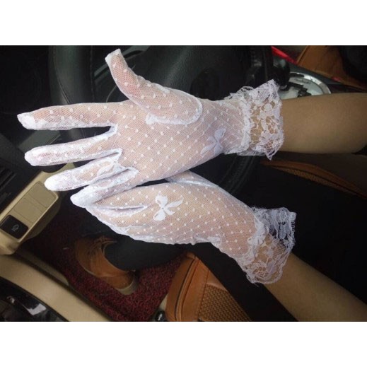 SR27 Sarung tangan pengantin wanita motif pita warna putih