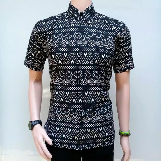 Kemeja Batik Fashion Motif Monocrome Semut Lengan Pendek