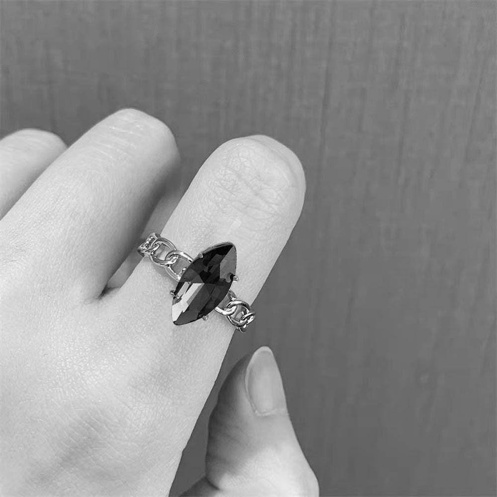 Mxbeauty Wanita Pembukaan Cincin Untuk Gadis Vintage Zirkon Hijau Geometris Rantai Silang Temperamen Buku Jari Rings