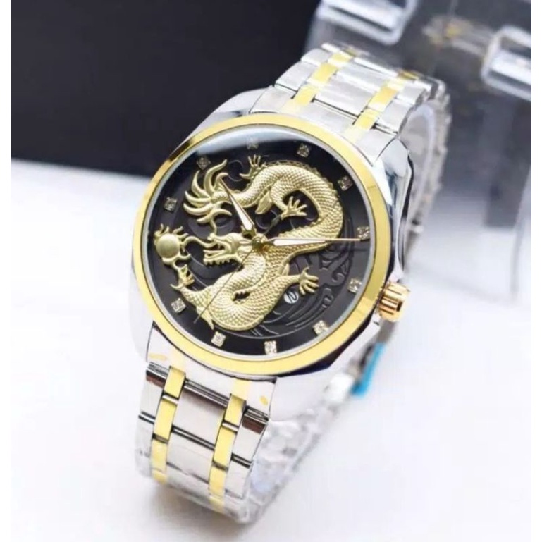 ROLEX JAM TANGAN PRIA RANTAI MOTIF NAGA ROLEX + FREE BATRAI CADANGAN