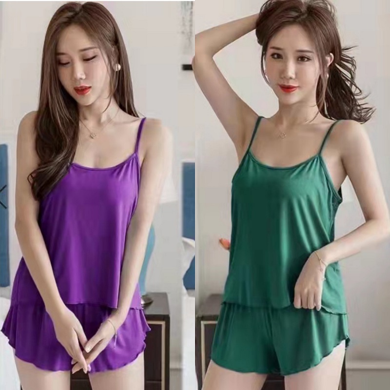 Baaju.id VIRAL Set Baju Tidur Wanita Sexy Camisole + Celana Piyama Sexy Wanita Korea Style Nightwear KR1011