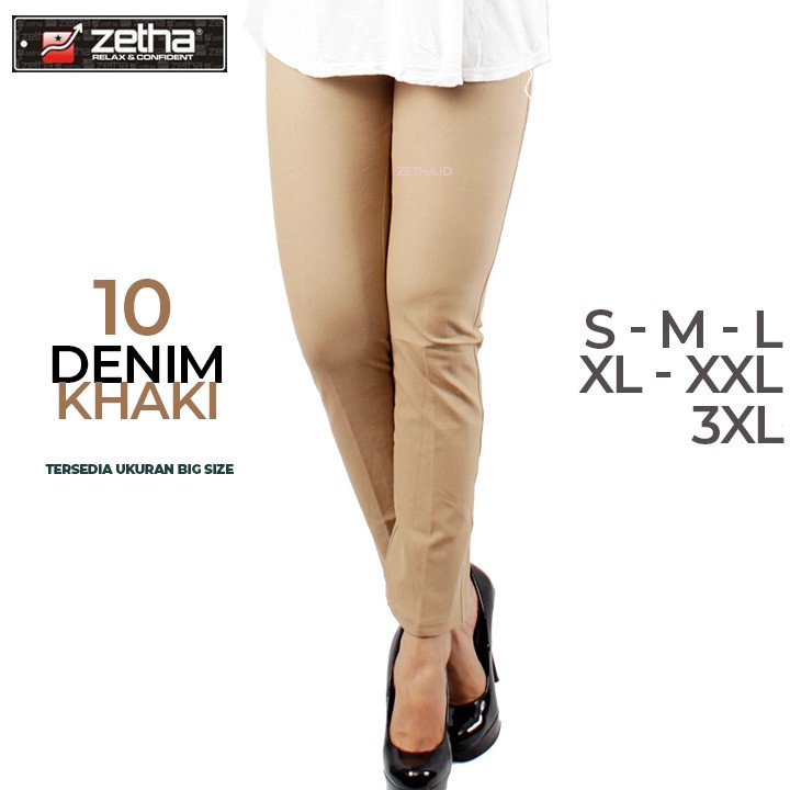 Celana panjang zetha warna Denim Khaki untuk wanita | Celana Zetha