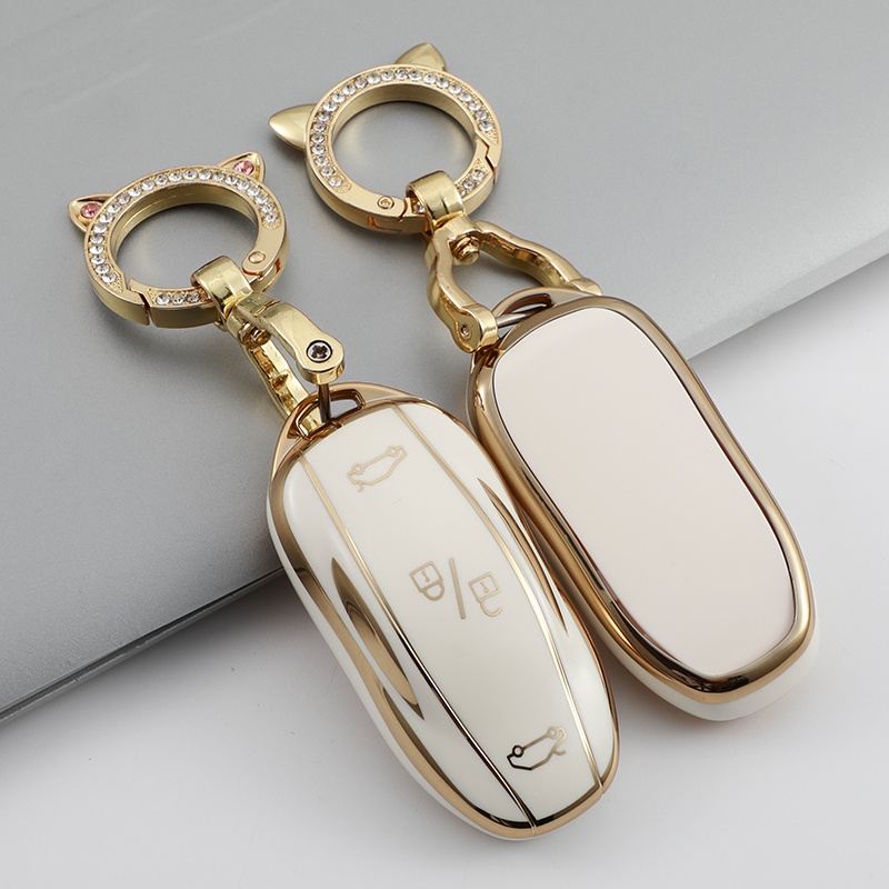 Casing Kunci Mobil Bahan TPU Lembut Warna Gold Untuk Tesla Model S