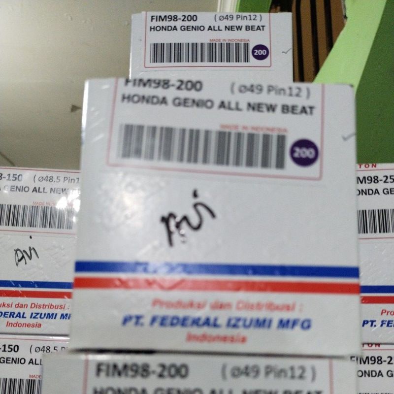 PISTON SEHER KIT SET FIM 98 UKURAN 47 47,5 48 48,5 49 MM PIN 12 HONDA GENIO BEAT ALL NEW ESP SCOOPY-OS 200 ( 49MM)