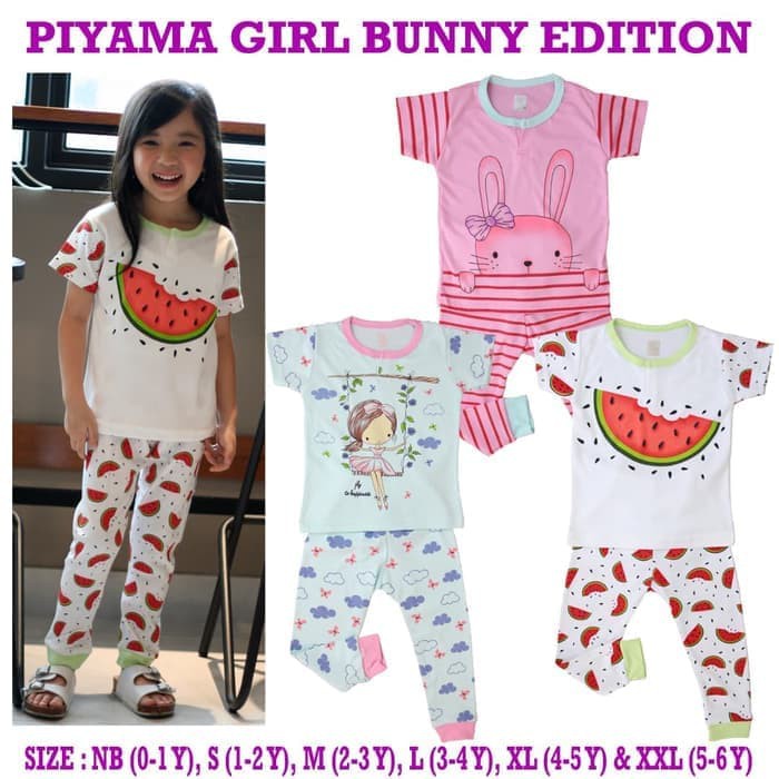 Kazel Piyama Bunny Girl Edition Baju Tidur Anak isi 3 Setel Size Newborn