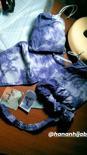 Paket Masker Tie Dye + Konektor Masker Hijab + Ikat Rambut