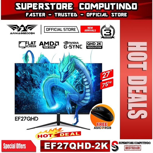 Armaggeddon Pixxel+ Elite EF27QHD 2K QHD 27" Gaming Monitor 75hz 5Ms