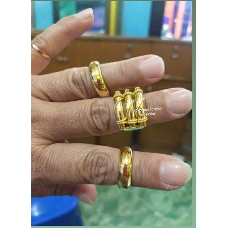 Cincin Bambu + Belah rotan polos Emas LM 24K Kadar 99%