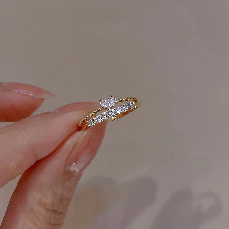 Cincin Kristal Berlian Model Terbuka Dapat Disesuaikan Gaya Korea Untuk Wanita