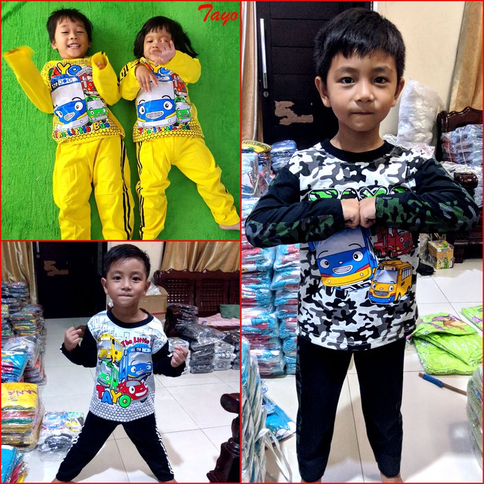 Baju Tidur TAYO Little Bus Setelan Piyama Anak Laki Perempuan Usia 6-18 Bulan & 2-10 Tahun