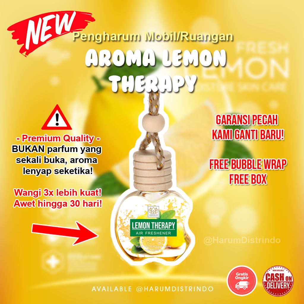 Pengharum Ruangan / Parfum Mobil Lemon Aromatherapy / Amberlee Scent / Pewangi Dashboard - Kamar Tidur - Lemari - Kamar Mandi - Toilet / Botol Apel Gantung / Car Freshener / Tahan Lama