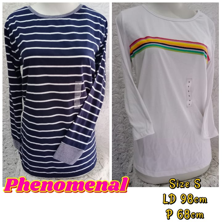 Phenomenal size S original kaos lengan panjang garis navy putih atasan tshirt reguler brand matahari