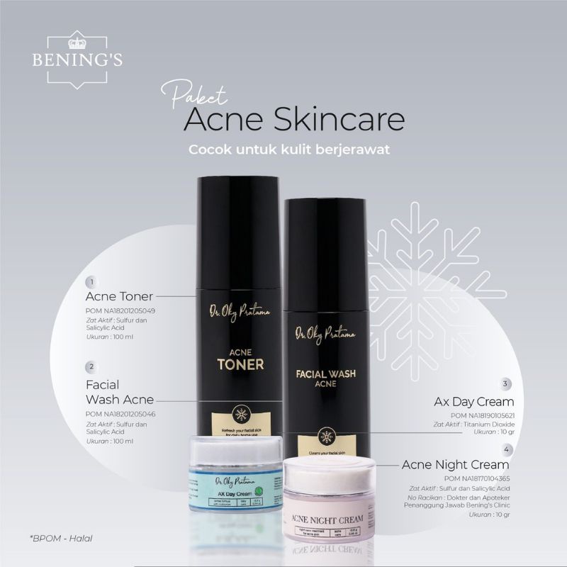 BENING'S SKINCARE PAKET EXLUSIVE/PAKET BRIGHTENING/PAKET ACNE ORIGINAL BY DR. OKY PRATAMA-PAKET ACNE CLINIC