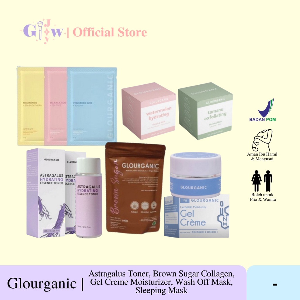 GLOURGANIC sleeping mask tamanu / watermelon / toner astragalus hydrating essence / ceramide moisturizer gel creme / brown sugar collagen drink / powder mask