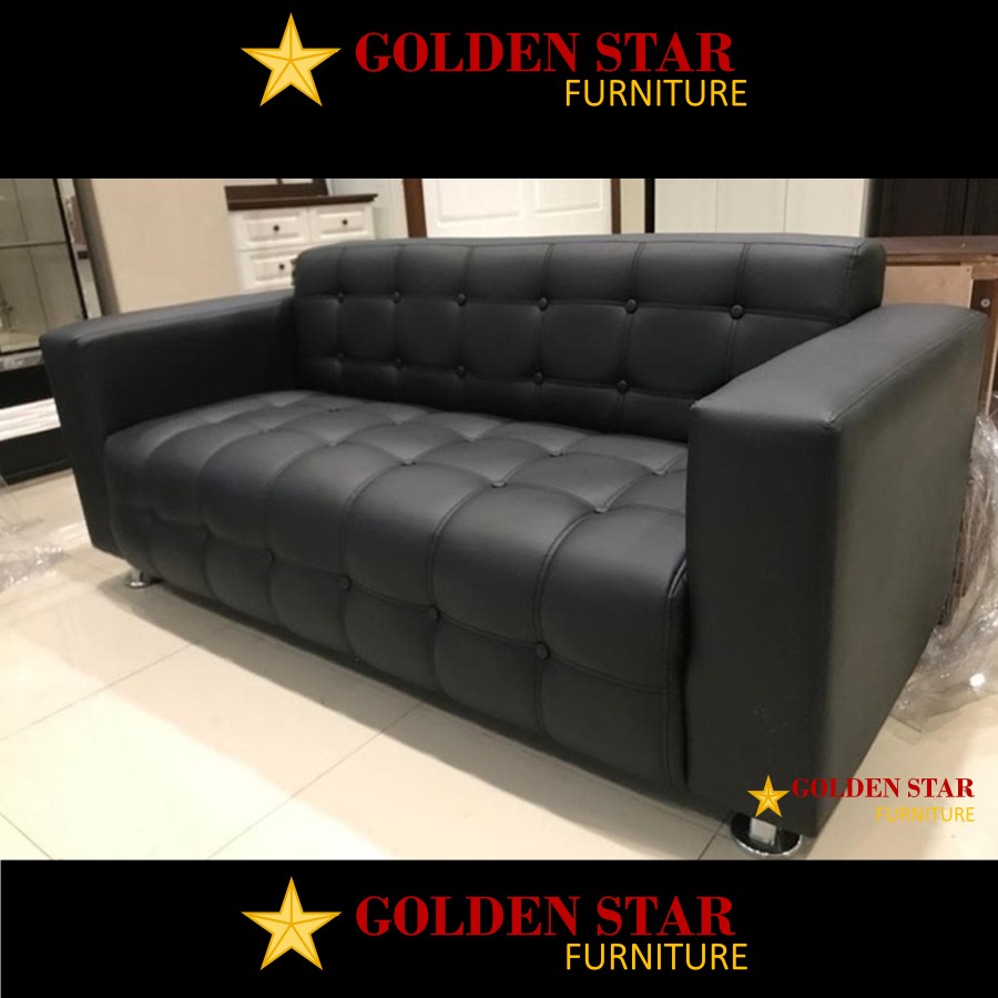 Sofa Kursi Tamu Procella Kesia 321 Hitam Minimalis Kulit Oscar Kantor