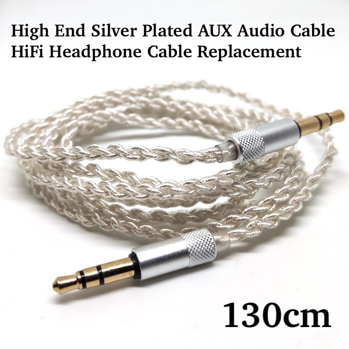 Silver Plated Aux Cable HiFi Sound Headphone Cable Replacement