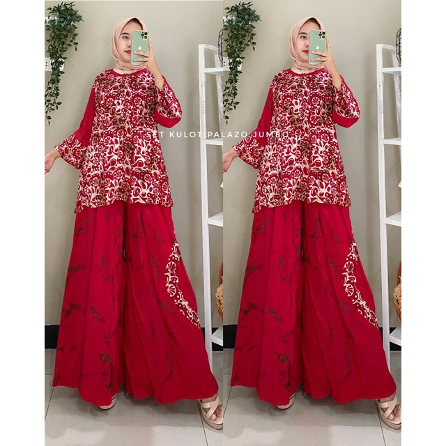 One set kulot batik palazo Pisang Bali jumbo
