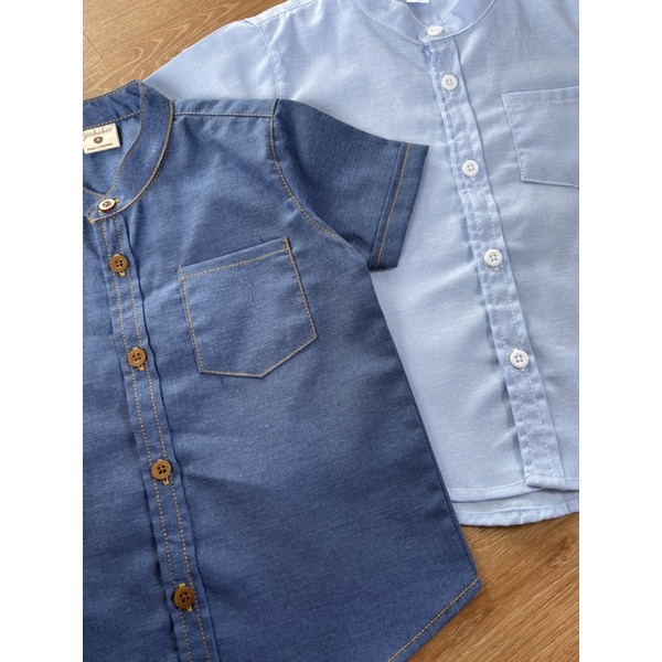 Yobebee Kemeja Katun Denim Tangan Pendek Anak Laki Laki Usia 2 4 6 8 10 12 Tahun Baju Atasan Kids Polos Remaja Tanggung Boy Shirt Model Casual Formal Kemeja Chiangi Kerah Anak Cowok