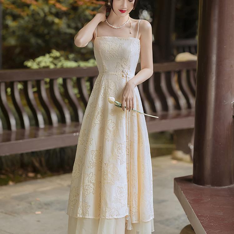 2021 summer suit fairy improved cheongsam 2021 new young suspender lace dress two