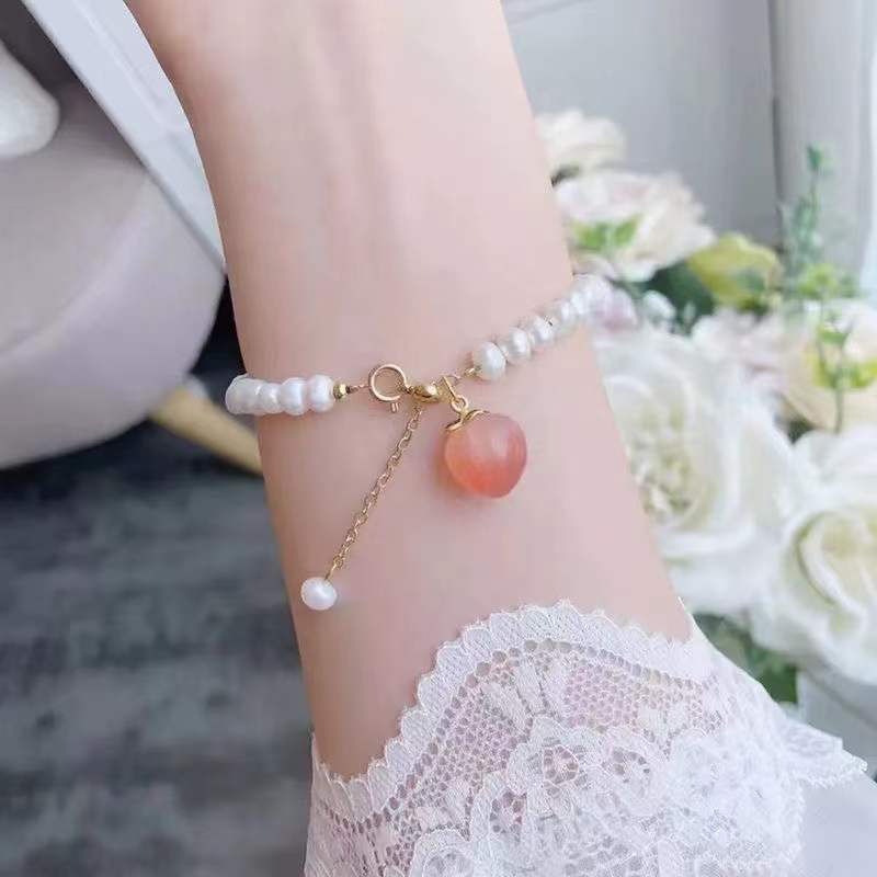 Ins Gelang Tangan Manik-Manik Batu Jade Hetian Natural Aksen Mutiara Untuk Wanita ACKER