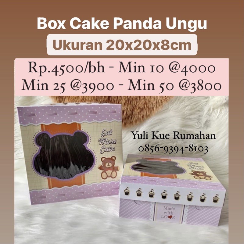 

Box Cake Panda Ungu Ukuran 20x20x8cm
