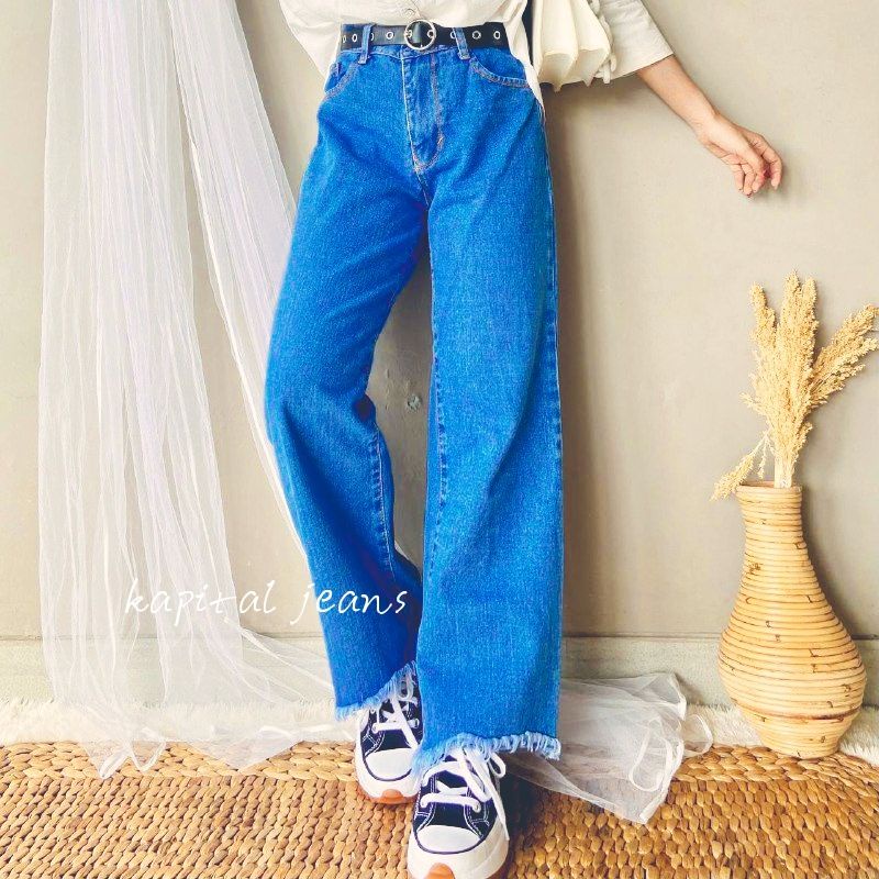 CELANA WANITA KULOT JEANS RAWIS HIGHWAIST PANJANG