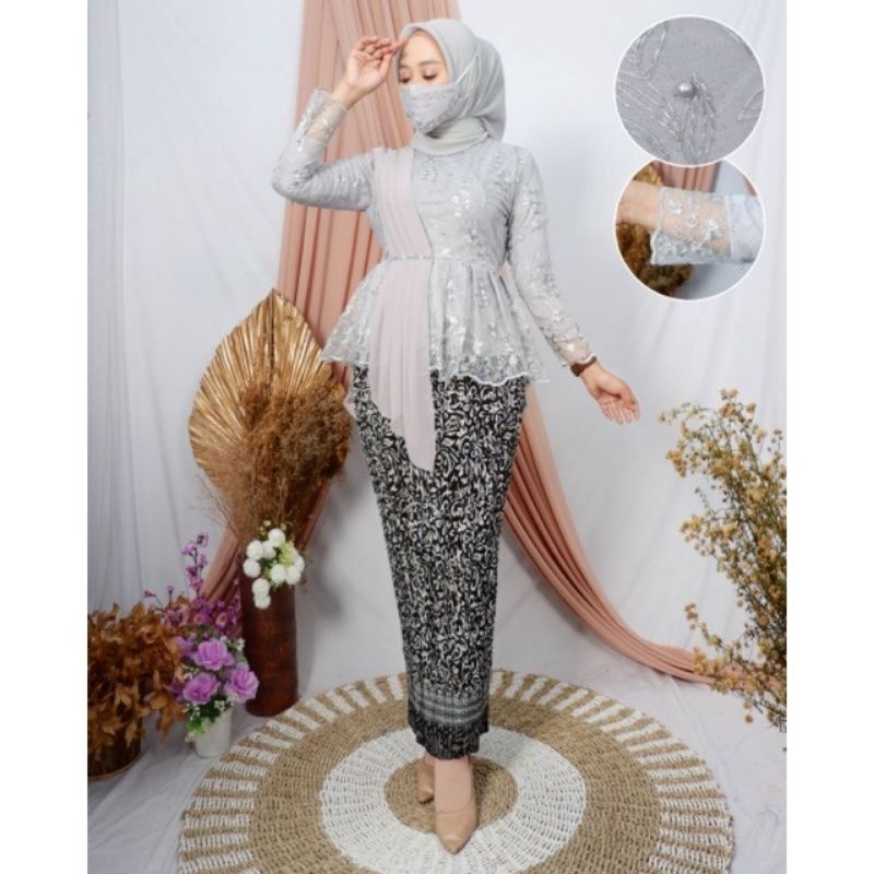 IndahKebaya | SET PAKAIAN KEBAYA SELENDANG MUSLIMAH TILLE MODERN / OUTFIT BAJU KAMEN KONDANGAN / WISUDA / ADA WARNALILAC TOSCA DUSTY ROSEGOLD WARDAH MOCCA GOLD NAVY MAROON SILVER CREAM NUDE