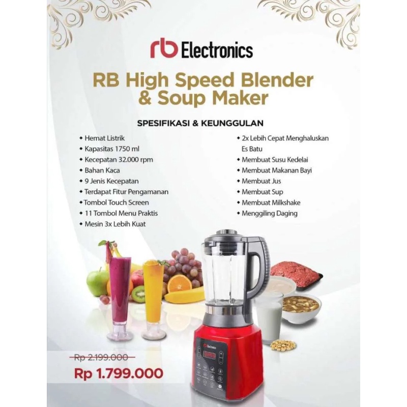 RB Blender Soup Maker Multifungsi 11 in 1 Memasak Sup Heavy Duty