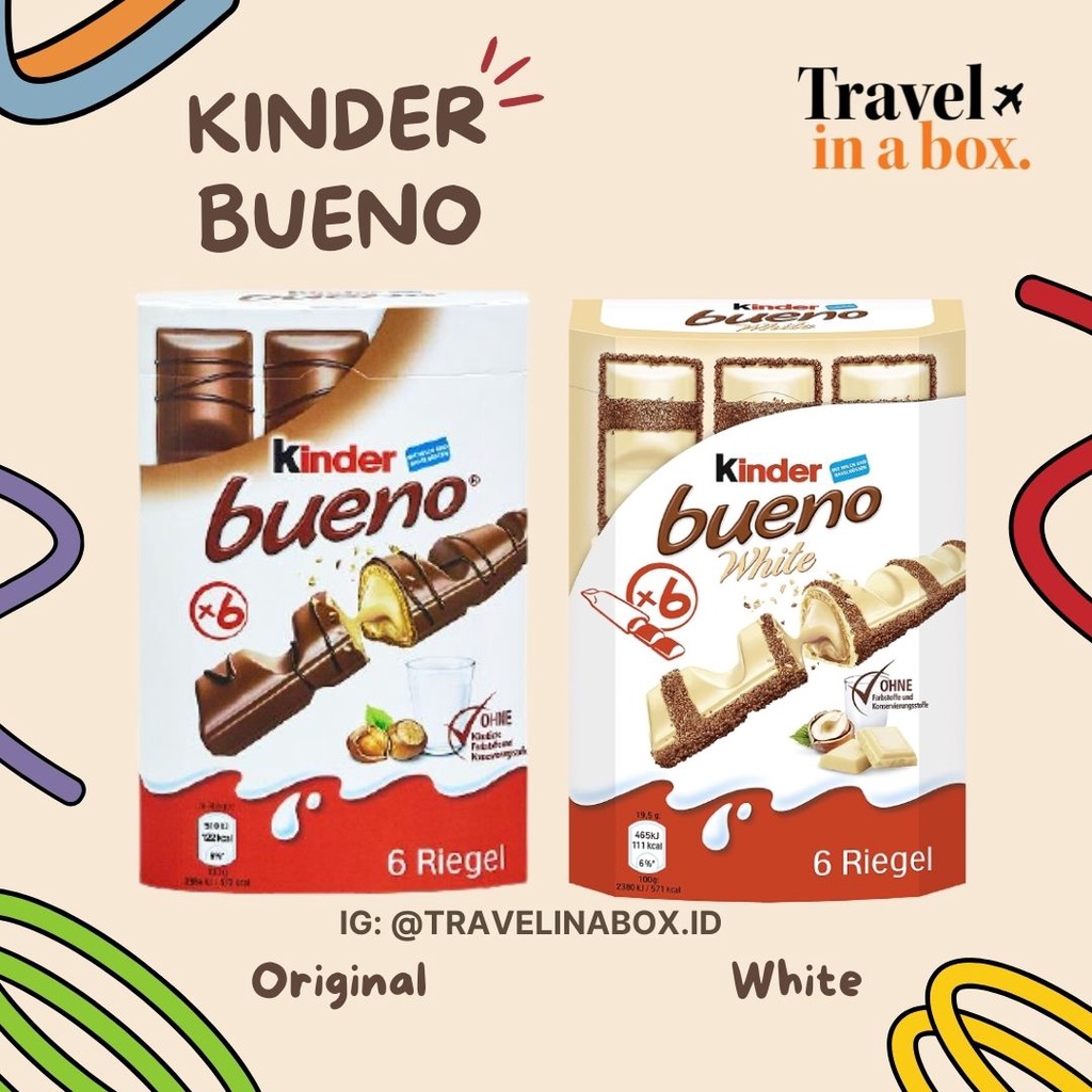 Kinder Bueno Original and White Chocolate (1 Box = 6 Pcs) 129g - Import Germany