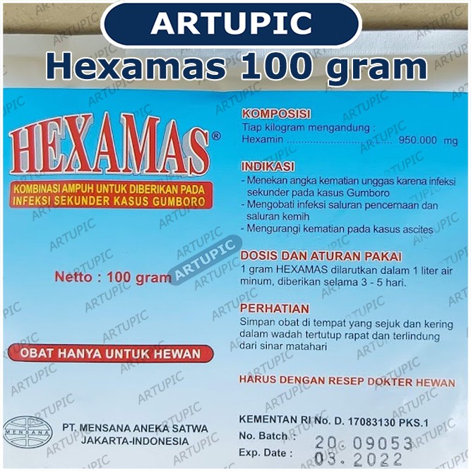 Hexamas 100 gram Obat Gumboro Infeksi Pencernaan Saluran Kemih Kasus Ascites Unggas Ayam Hewan Terna