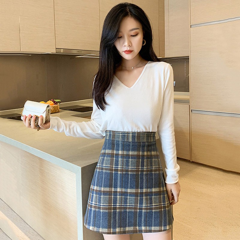 FELICELIFE Rok Selutut A Line High Waist Motif Kotak untuk FELICELIFE Rok Selutut A Line High Waist Motif Kotak untuk