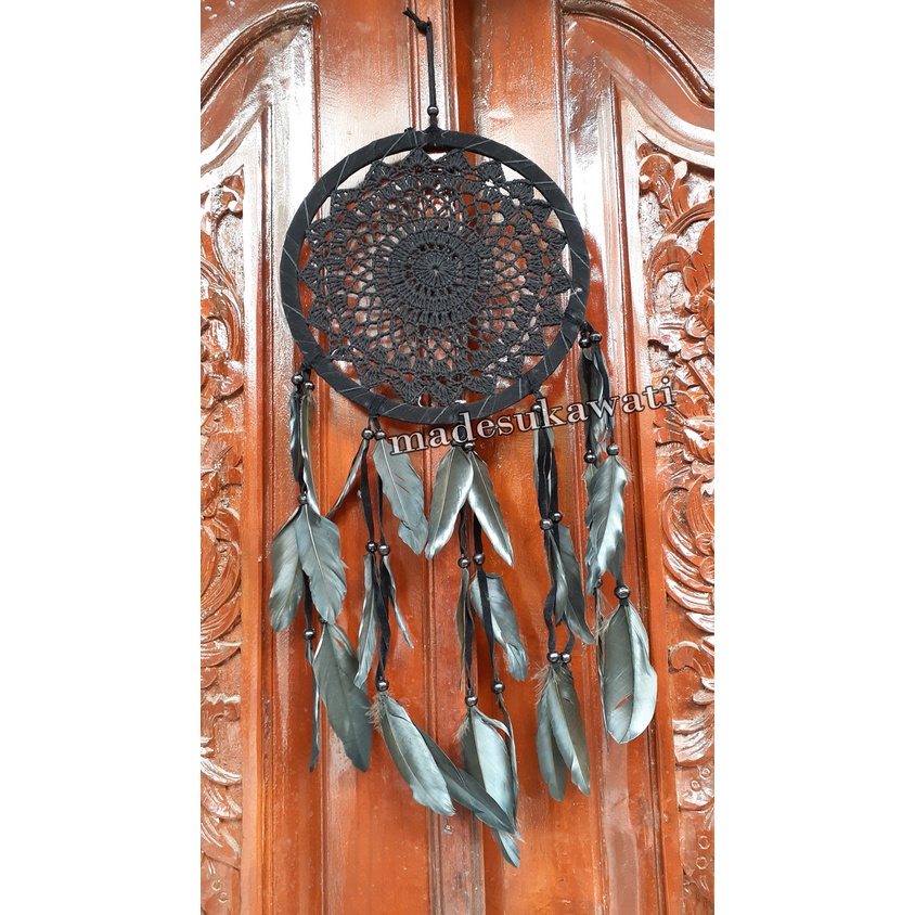 Dream catcher sulam diameter 17cm panjang 58cm dekorasi gantungan hiasan bulu ayam