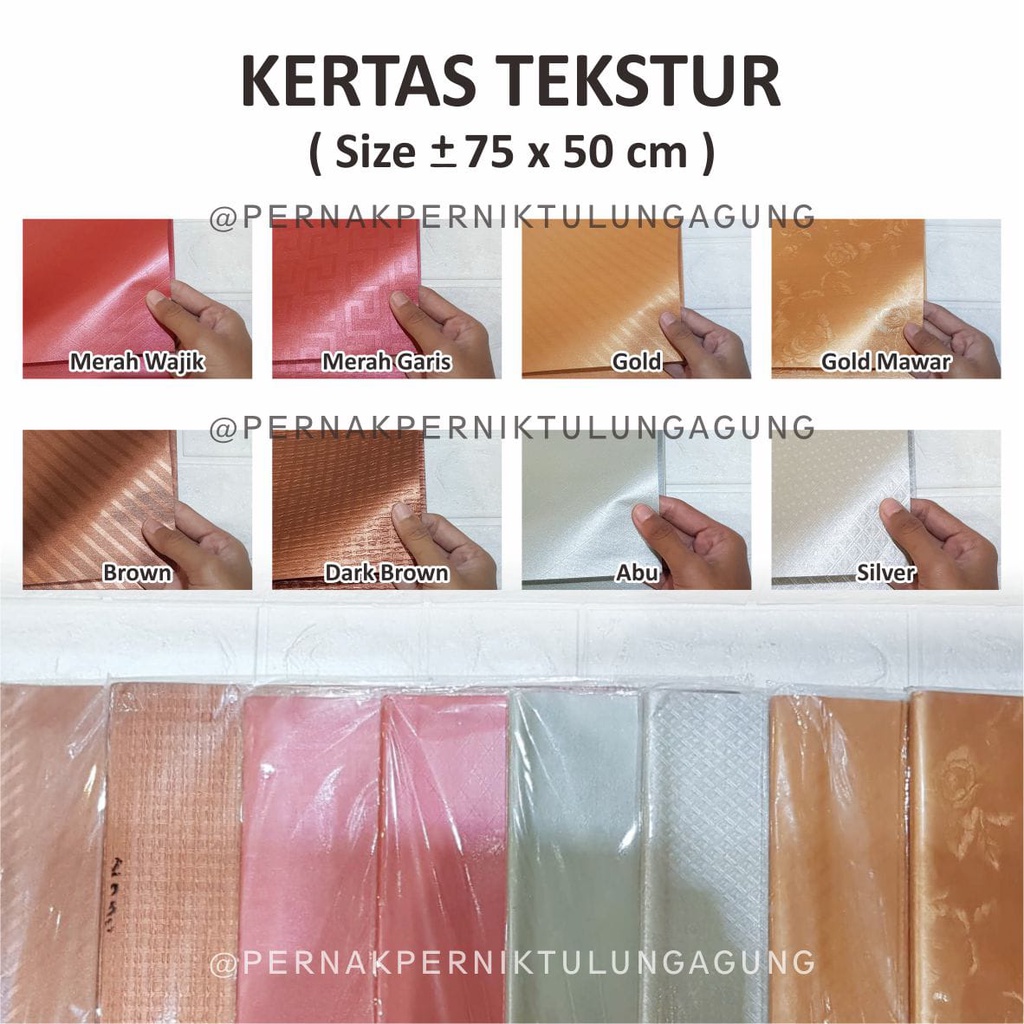 

Kertas Kado Tekstur - Bungkus Kado Kertas Warna Brown, Dark Brown, Merah, Gold, Gold Mawar, Abu, Silver