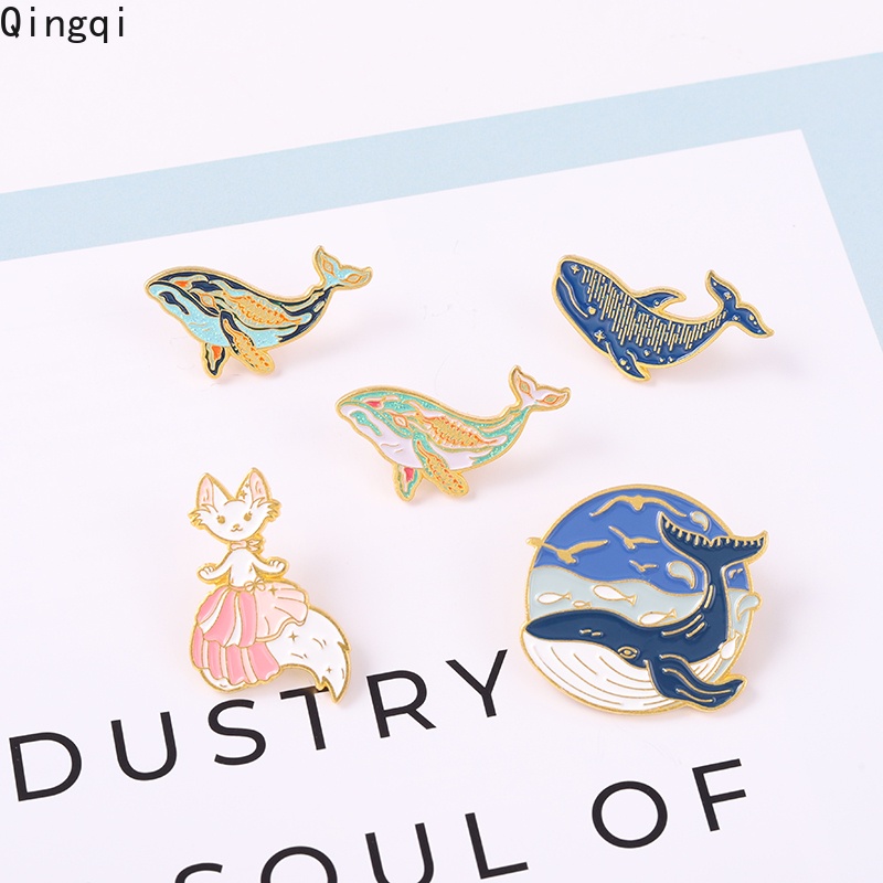 Whale Bros Pin Enamel Desain Kartun Whale Mermaid Kucing Ikan Paus Untuk Pakaian