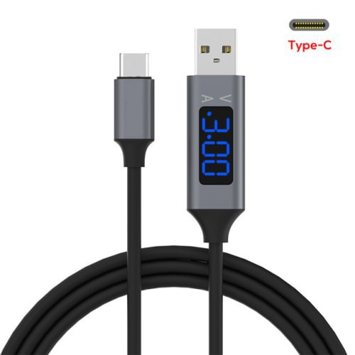 TOPK Kabel Charger USB Type C TPE 3A 1 Meter with Voltage Meter CS0132 Black Grab Medan