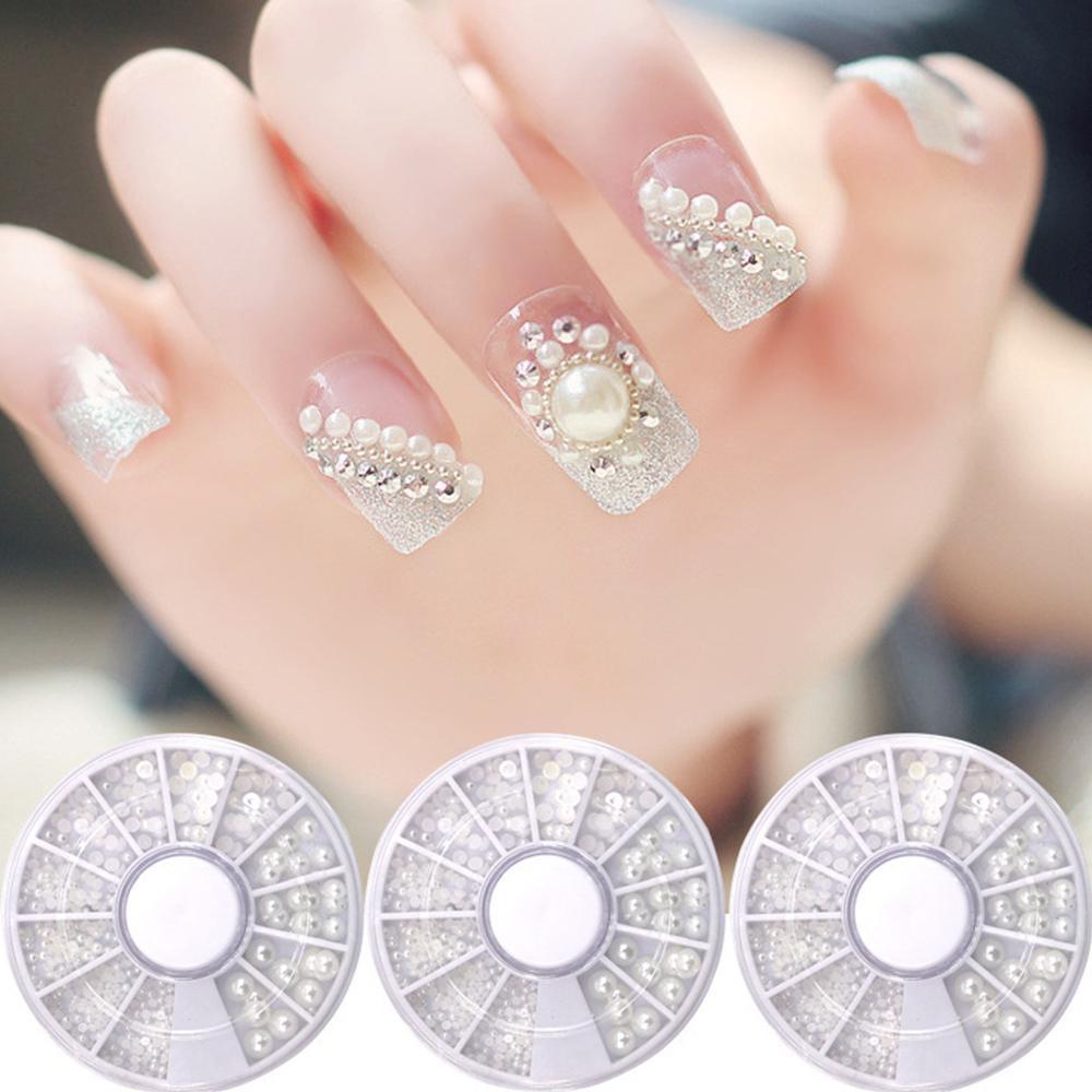 AUGUSTINA Hiasan Nail Art Mutiara Agustina2/3mm Setengah Bulat Putih Ukuran Campur 3D Nail Rhinestones