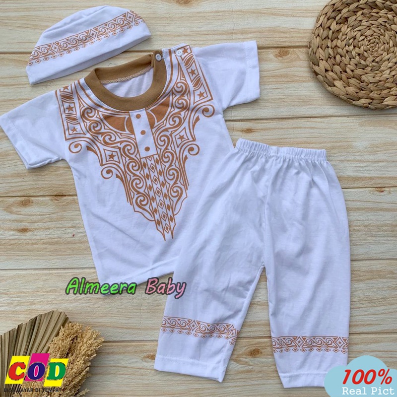 Setelan Koko Bayi Baju Muslim Bayi Bonus Peci Bayi Usia 3-12 Bulan