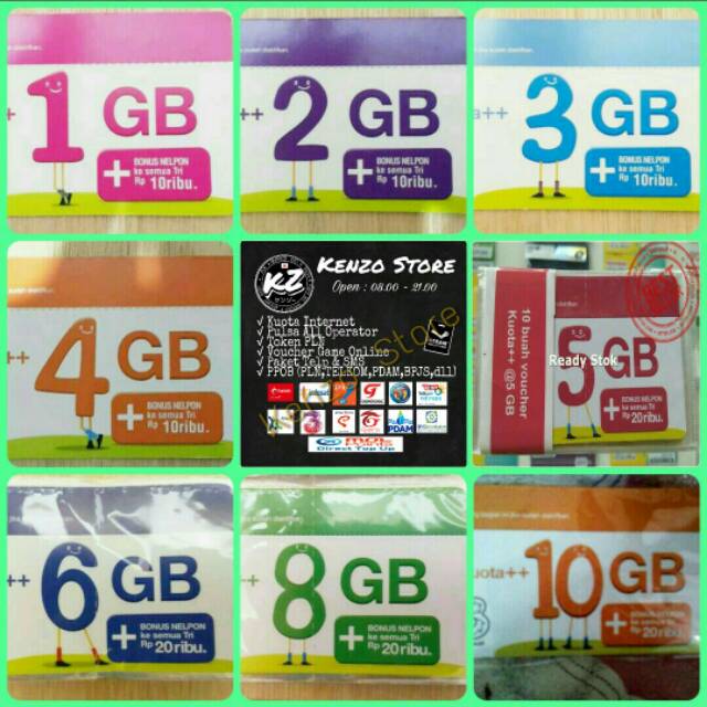 Voucher & Inject Kuota Tri Bonus Kuota 4G Kuota Internet 3 1GB 2GB 3GB 4GB 5GB 6GB 8GB 10GB