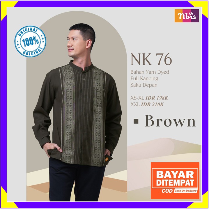 Baju Koko Nibras Dewasa Pria Lengan Panjang Promo Bahan Katun Adem Brown Coklat Terbaru 2021 NK76 NK