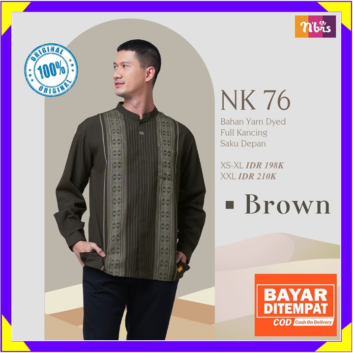 Baju Koko Nibras Dewasa Pria Lengan Panjang Promo Bahan Katun Adem Brown Coklat Terbaru 2021 NK76 NK 76 Ori