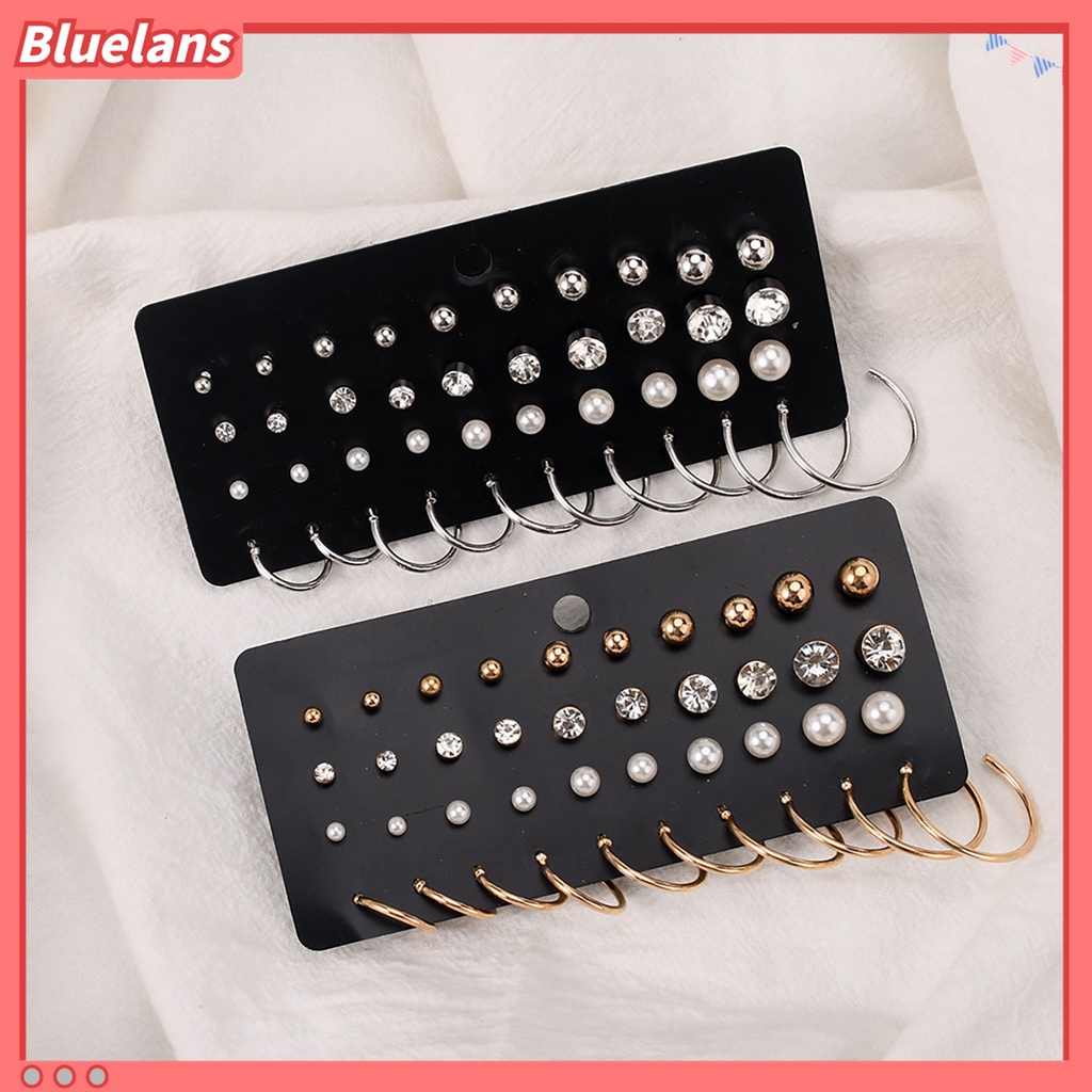 40pcs / Lembar Anting Stud Bentuk Bulat Aksen Mutiara Tiruan Bahan Cubic Zirconia Untuk Wanita
