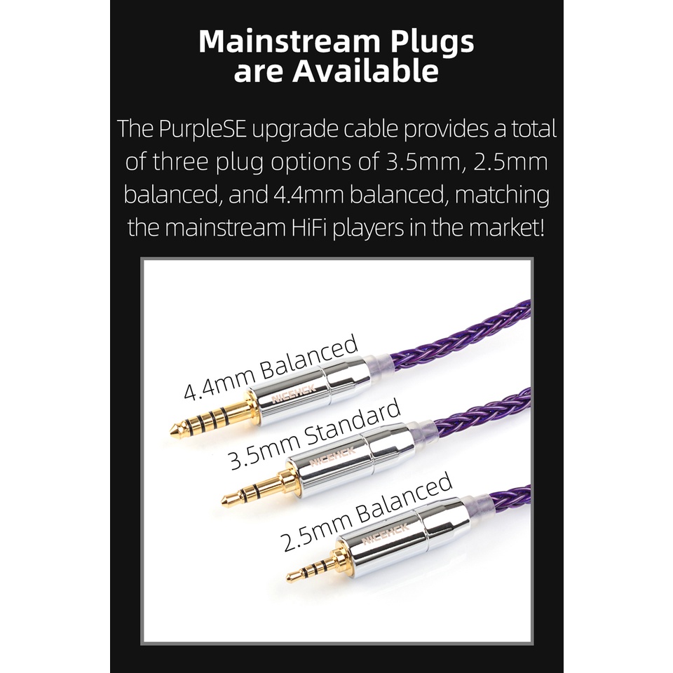 Nicehck PurpleSE Kabel Earphone 8 Strands FURUKAWA Tembaga Pengganti 3.5 / 2.5 / 4.4mm MMCX / 0.78mm 2Pin Untuk Mele S12 Nio