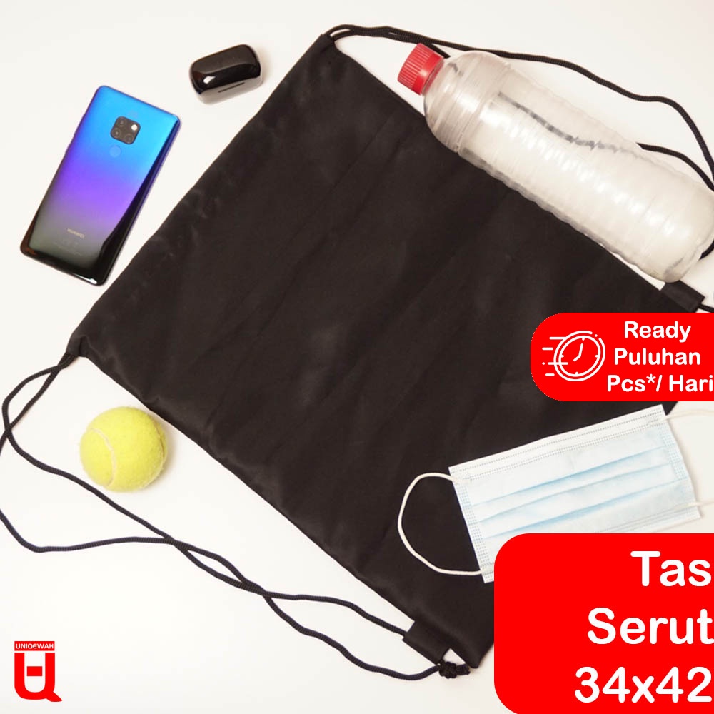 Tas Serut Taslan Anti Air (Tas Gym Tas Olahraga Tas Sepatu Drawstring Bag Polos)