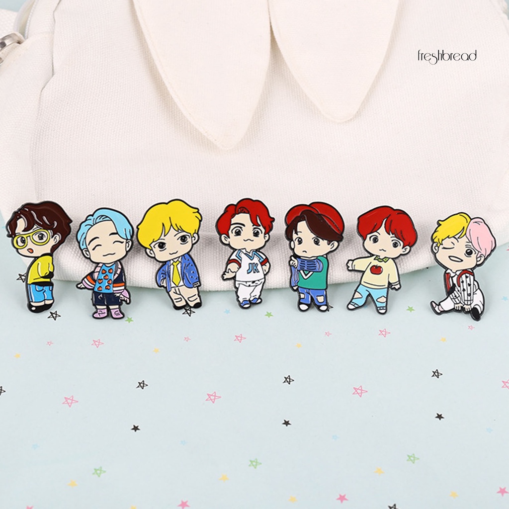 [ TERLARIS]K-POP BTS Member Cute Cartoon Figure Brooch Pins Badge Gift Clothes Decoration