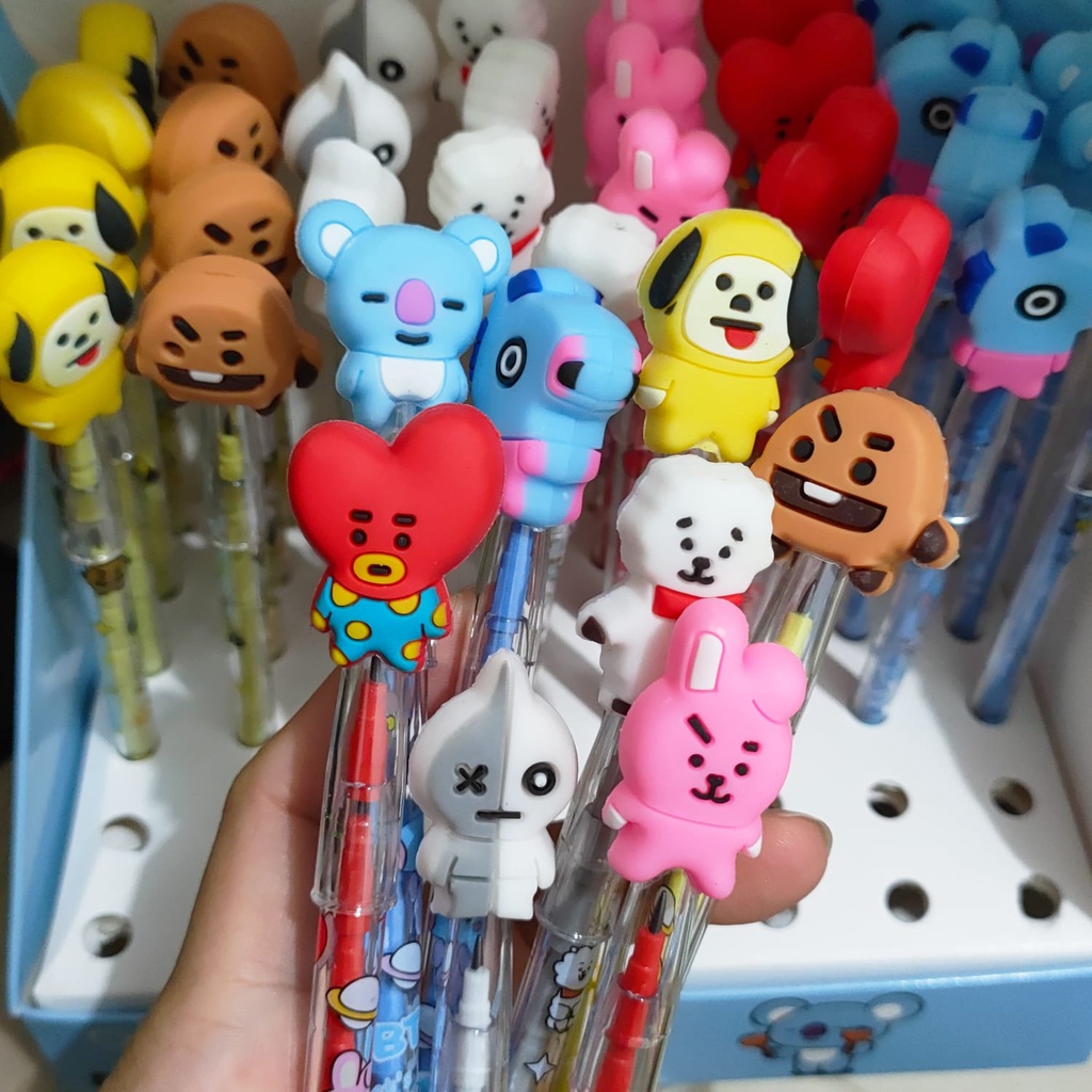 

(4 PCS) PENSIL BENSIA BTS / Pensil Bensia Karakter isi Lantu 2B/ Pensil cabut lucu/Pensil bongkar pasang/Pensil susun Topper Karet